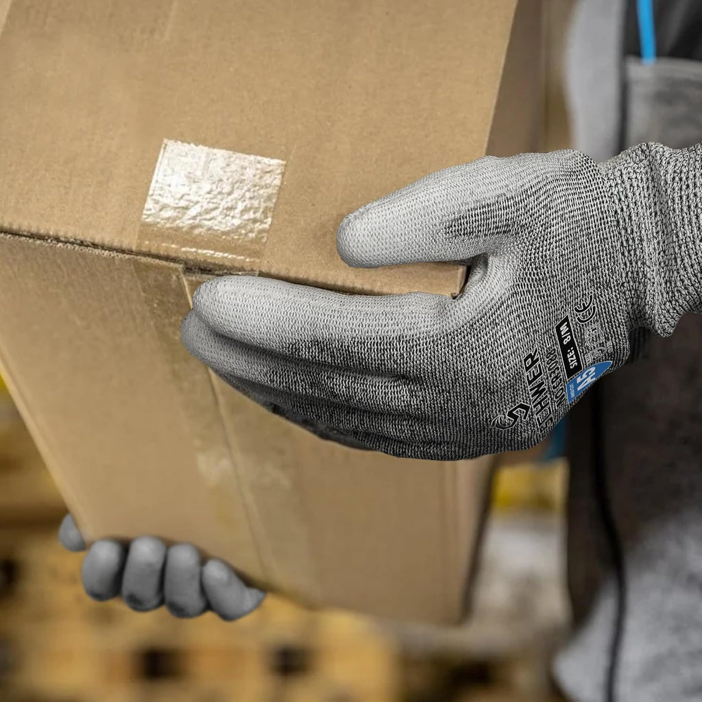 12 Pairs ANSI A5 Cut Resistant Work Gloves, Cut Proof Gloves with PU Coating, Used for Metal Fabrication, WoodWorking, Construction, Non Slip, Durable, S, CR3088