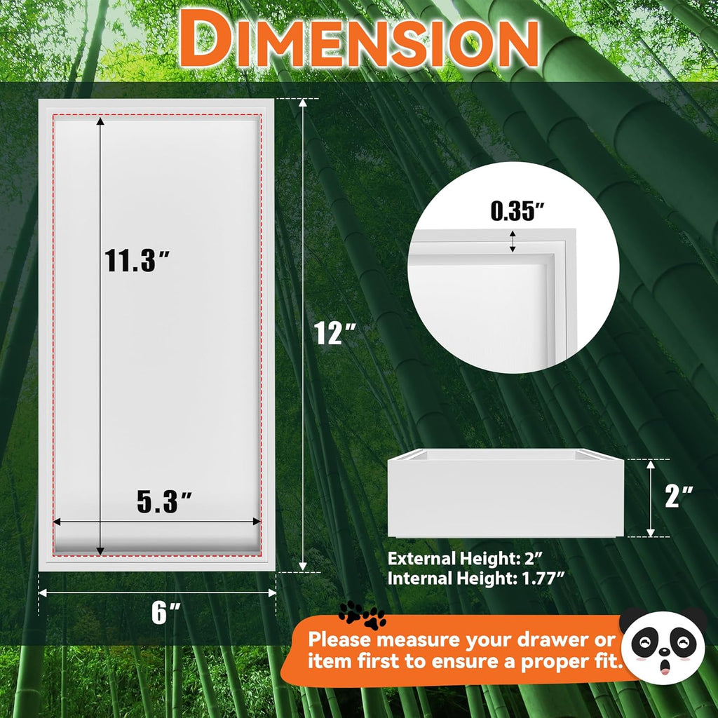 Bamboo Drawer Organizer, Cutlery Silverware Organizer for Kitchen Drawer, Stackable Utensil Organizer, 2 Pcs Flatware Organizer for Drawer, Wooden Storage Box Tray (White, 12 X 6 X 2 Inch)