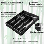 Bamboo Silverware Holder - Drawer Organizer with 5 Slots (Black)
