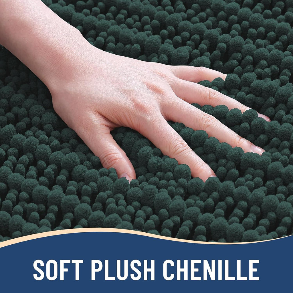 Arotive Luxury Chenille Bathroom Rug Mat, Extra Soft Thick Absorbent Shaggy Bath Rugs, Non-Slip Machine Wash Dry, Plush Bath Mats for Bathroom, Shower and Tub, 40x24, Dark Green