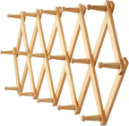 Dseap Accordian Wall Hanger: 16” High Wooden Wall Expandable Coat Rack, Hat Rack Holder, Accordion Hook for Baseball Caps, Coats, Mugs, 16 Peg Hooks, Natural