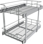 2 Tier Pull Out Cabinet Organizer 15" W X 22" D, Slide Out Drawers For Kitchen Cabinets, Pull Out Drawers For Cabinets Capacity Heavy Duty Caddy, Cabinet Pullout Shelves Chrome-Plated,Bathroom Pantry