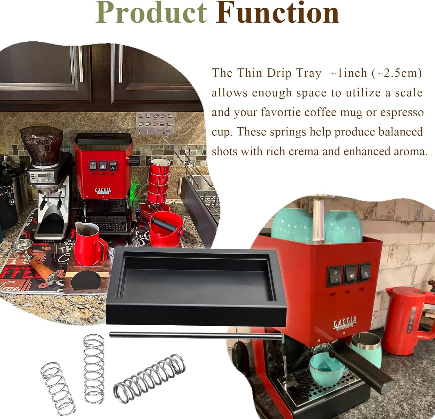 Low Profile Thin Drip Tray & 6 Bar 9 Bar 12 Bar OPV Spring Modification Kit & Long Stainless Steel Tube, Compatible with Gaggia Classic Pro Traditional Espresso Coffee Machine Parts