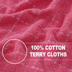 Homaxy 100% Cotton Terry Kitchen Towels(Rose Red, 13 x 28 inches), Checkered Designed, Soft and Super Absorbent Dish Towels, 6 Pack