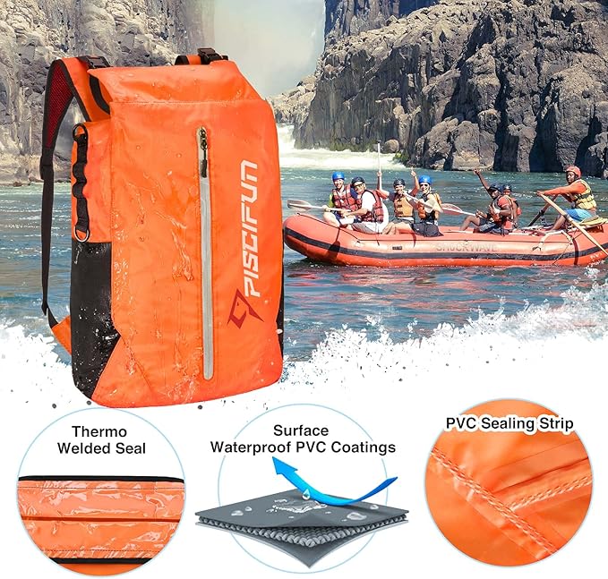 Piscifun Dry Bag Waterproof, Lightweight Dry Backpack Roll-Top Sealed with Waist Pouch and Phone Case Keeps Gear Dry Inside for Kayaking, Boating 10L 20L 30L