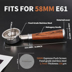 58mm Bottomless Portafilter | Fits for E61 Group Head 2 Ears machines| Stainless Steel portafilter and Mahogany Handle|Espresso Machine Accessories(Mahogany)