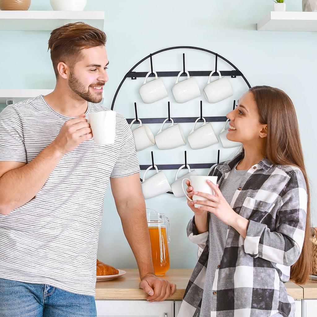 Claimed Corner Mug Rack with Sturdy Steel Frame, Matte Black Finish, Removable Rubber Caps, Wall Mounted (Round 24" x 24")