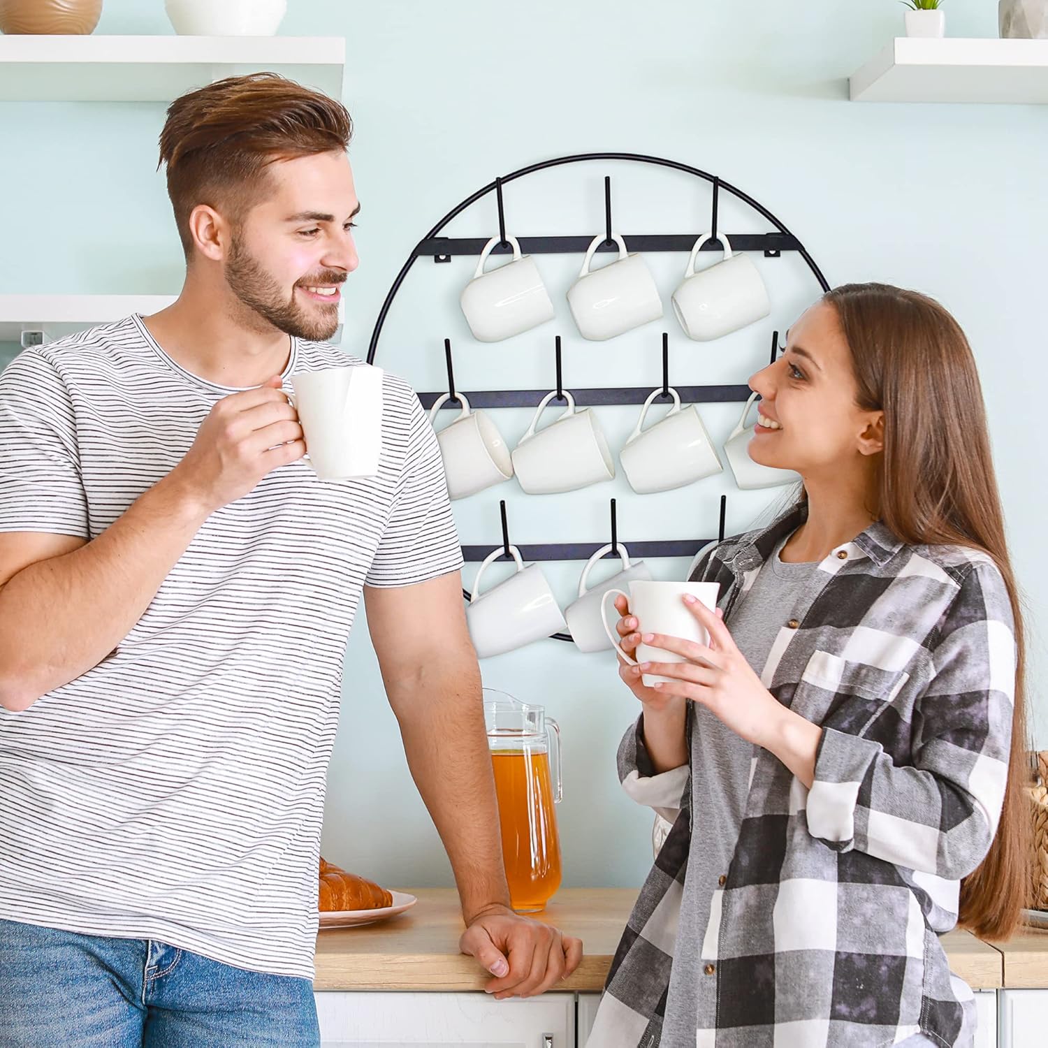 Claimed Corner Mug Rack with Sturdy Steel Frame, Matte Black Finish, Removable Rubber Caps, Wall Mounted (Round 24" x 24")