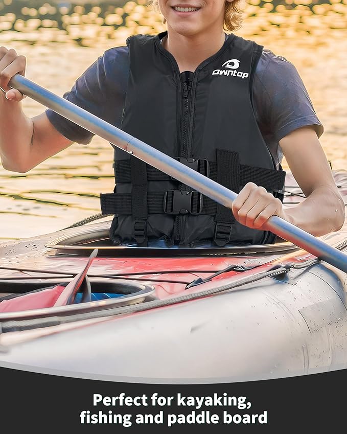 Owntop Kids and Adult Swim Jackets 50 to 125 lbs Dual Buckles, Zipper and Crotch Strap Ski Vest Lightweight PFD Perfect for Kayaking, Fishing, Paddle Board
