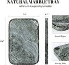 Koville Marble Tray, 12"x8" Natural Marble Vanity Tray for Countertop Bathroom Kitchen Dresser, Decorative Catchall Trays for Perfume Jewelry, Rectangular Stone Serving Tray(Green)