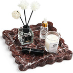 Natural Marble Vanity Tray - Moujings Genuine Marble Perfume Tray for Bathroom Decor, Stone Bathroom Vanity Organizer Tray for Kitchen Counter, Candles, Jewelry, Coffee, Makeup, Key