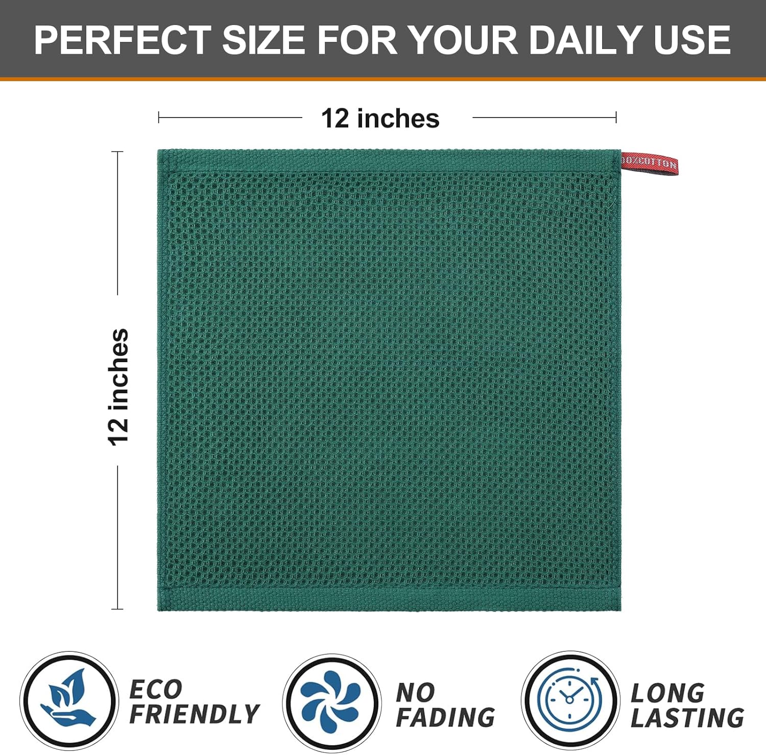 Kitinjoy 100% Cotton Kitchen Dish Cloths, 8 Pack Waffle Weave Ultra Soft Absorbent Dish Towels for Drying Dishes Quick Drying Kitchen Towels Dish Rags, 12 X 12 Inches, Dark Green