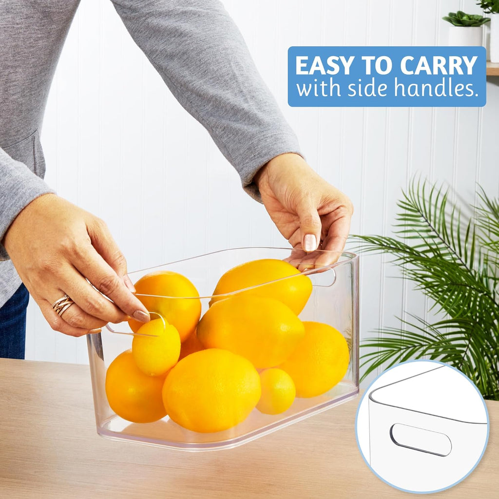 STORi Bliss 10" x 6" Open Clear Pantry Organizer Bin, Set of 4, Plastic Containers with Handle for Kitchen, Fridge, Cabinet, Closet, Bathroom, Undersink Storage Made in USA