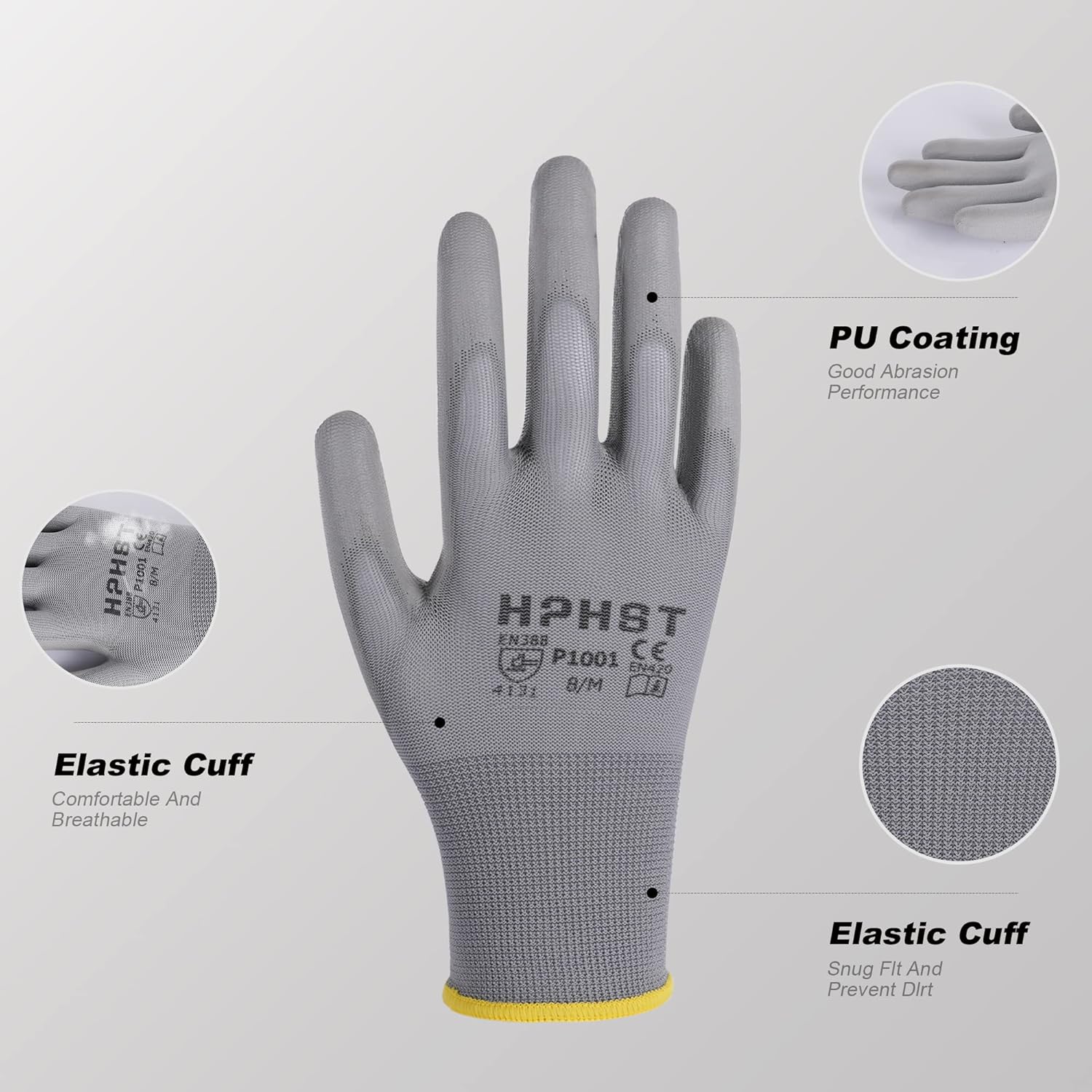 PU Coated Safety Work Gloves, 12 Pairs Work Gloves Mechanic Working Seamless Knit Glove with Polyurethane Coated Smooth