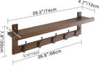SMIBUY Coat Hooks with Shelf Wall-Mounted, 29.2 Inch Entryway Coat Rack for Wall, Bamboo Hanging Shelf with 5 Double Metal Hooks for Bathroom, Bedroom, Kitchen, Living Room, Mudroom (Walnut)