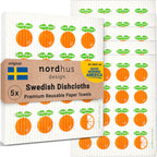 Nordhus Design Swedish Dishcloths, 5 Pack Oranges, Made in Sweden - Reusable, Washable Cellulose Cotton Kitchen Cloths - Replace Paper Towels, Wipes, Sponges, Dish Rags