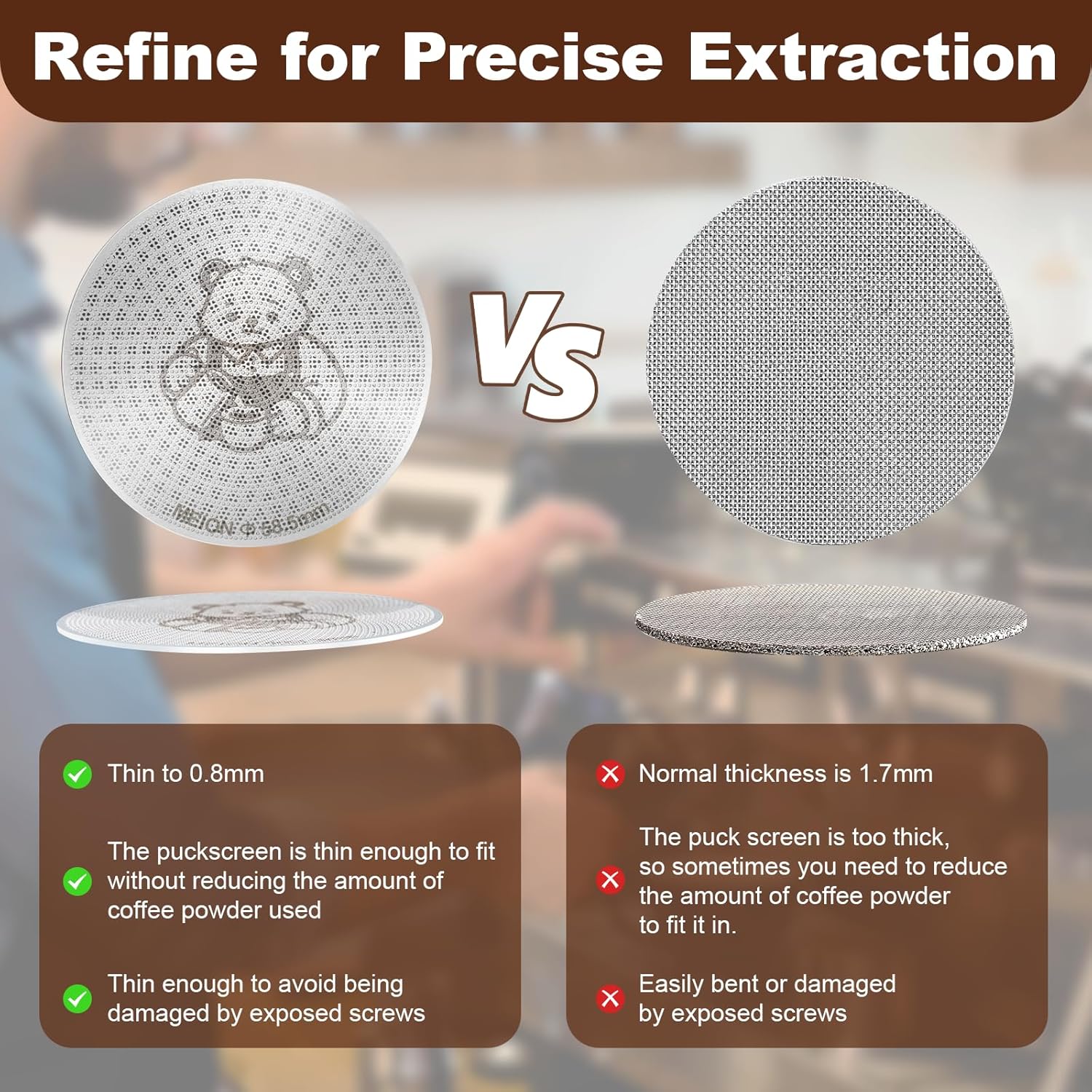 MEION 51mm Espresso Puck Screen-2 Pack 0.8mm Thickness Espresso Filter Screen, Reusable Metal Coffee Filter for Bottomless Portafilter Basket 51mm, Stainless Steel Coffee Puck Screen