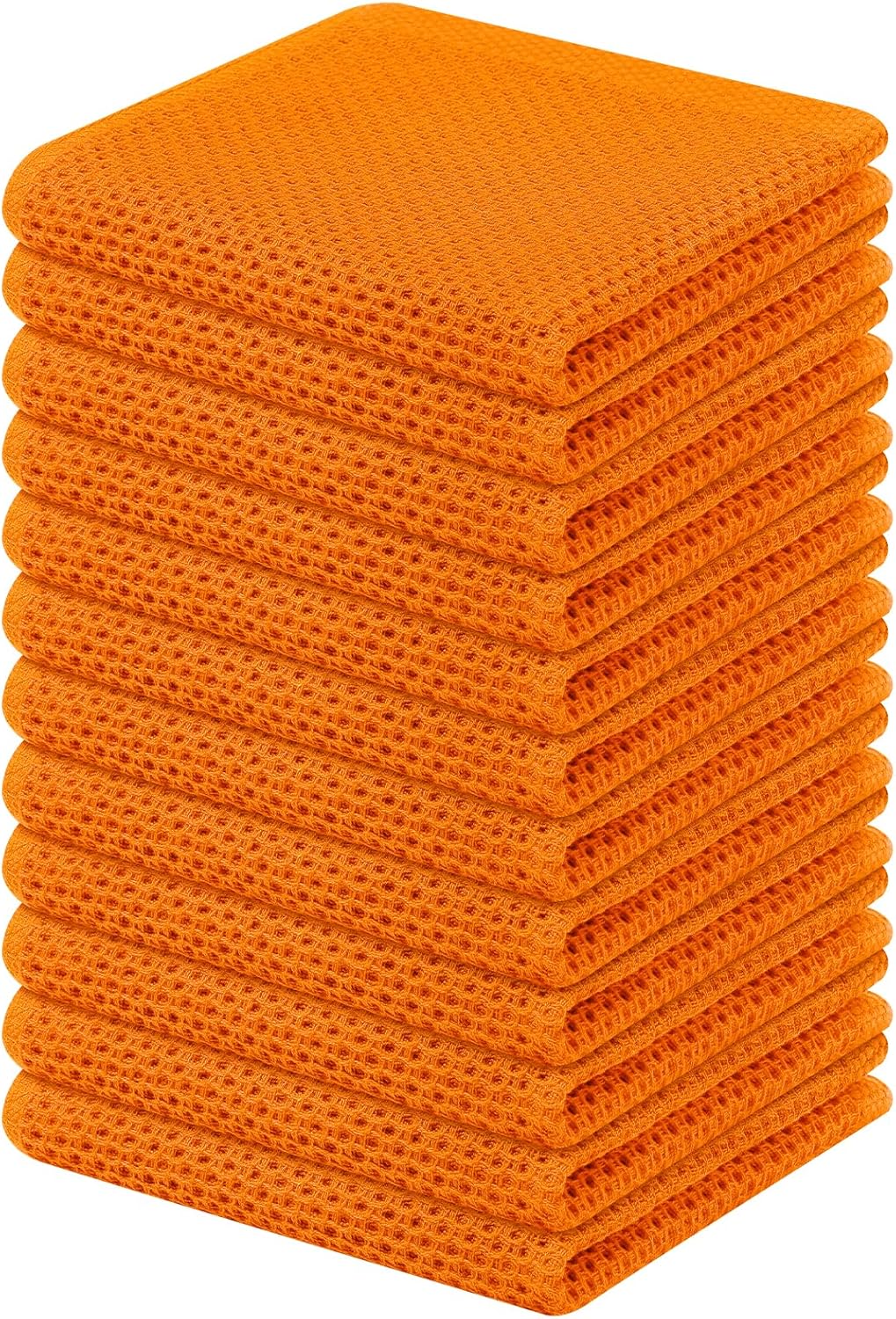 Kitinjoy 100% Cotton Kitchen Dish Cloths, 12 Pack Waffle Weave Ultra Soft Absorbent Dish Towels for Drying Dishes Quick Drying Kitchen Towels Dish Rags, 12 X 12Inch, Orange
