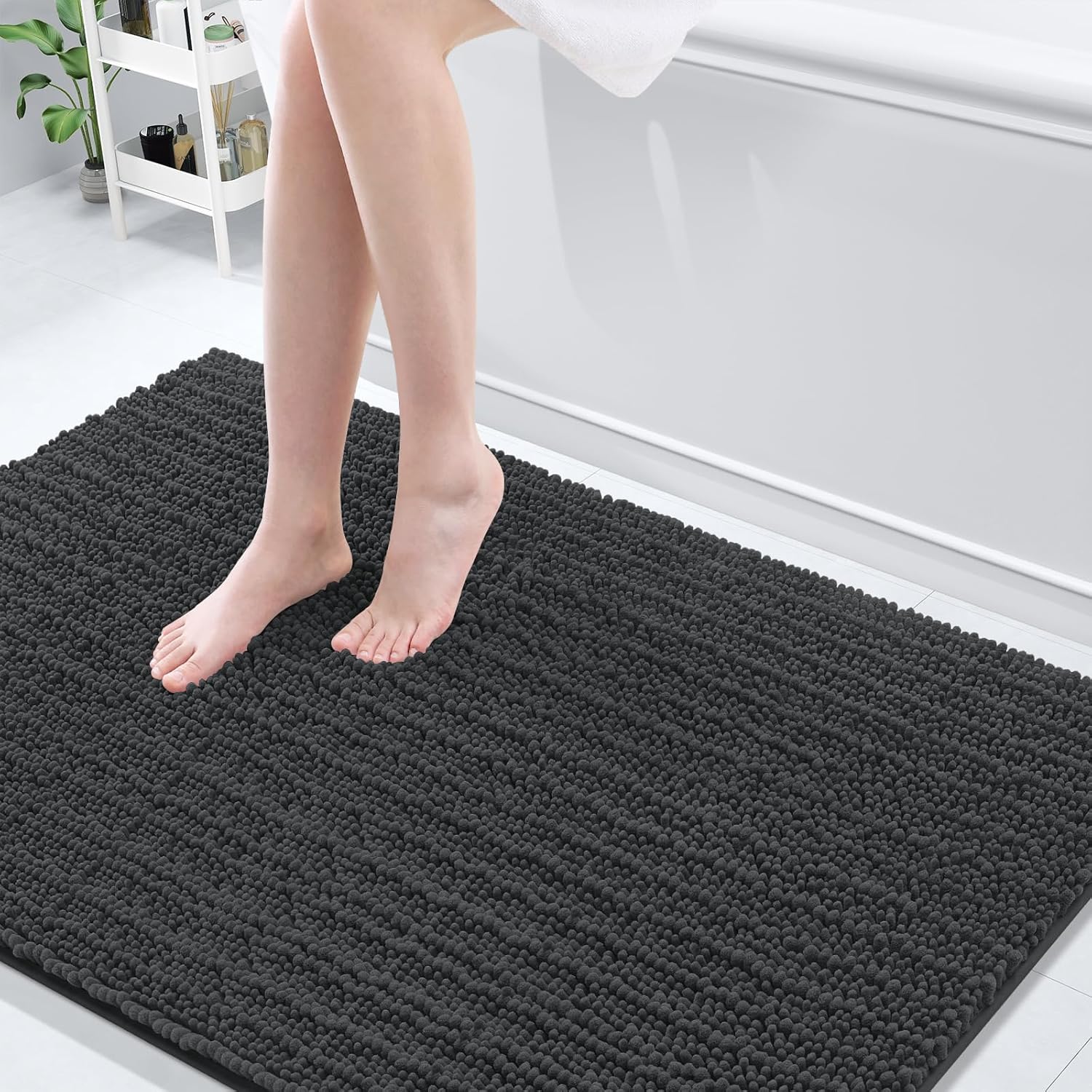 Arotive Luxury Chenille Bathroom Rug Mat, Extra Soft Thick Absorbent Shaggy Bath Rugs, Non-Slip Machine Wash Dry, Plush Bath Mats for Bathroom, Shower and Tub, 59x35, Dark Grey