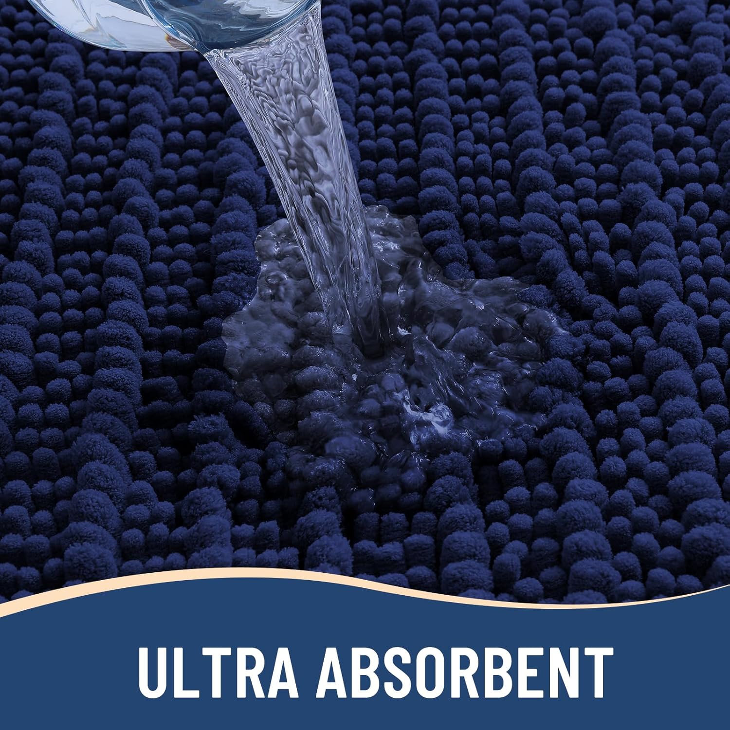 Arotive Luxury Chenille Bathroom Rug Mat, Extra Soft Thick Absorbent Shaggy Bath Rugs, Non-Slip Machine Wash Dry, Plush Bath Mats for Bathroom, Shower and Tub, 40x32, Navy