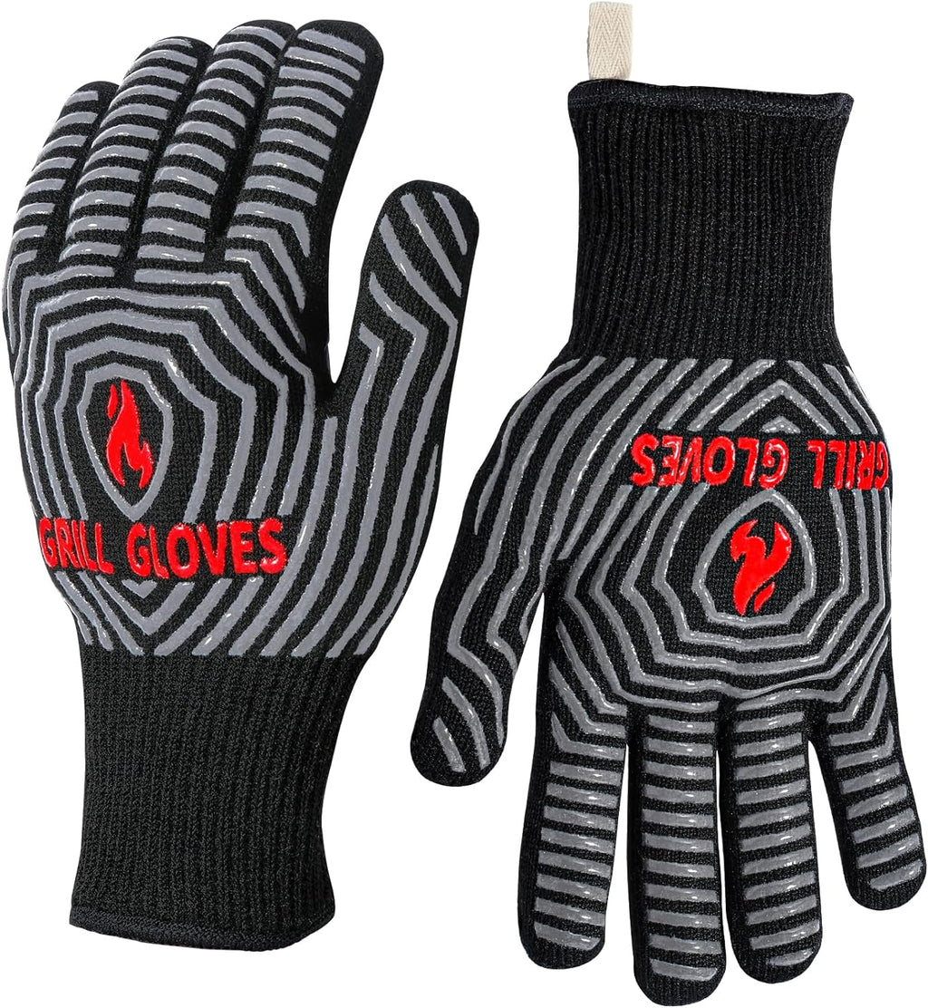 QUWIN BBQ Gloves, Oven Gloves, Grilling Gloves Silicone Non-Slip Oven Mitts, Kitchen Gloves for BBQ, Grilling, Cooking, Baking-1 Pair… (Black, One Size Fits Most)