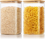 Extra Large Square Glass Flour & Sugar Storage Containers with Airtight Lids, 168 floz - 2 Pack Glass Jars with Bamboo Lids for Pantry, Air tight Food Storage Containers for Cereal, Pasta, Rice