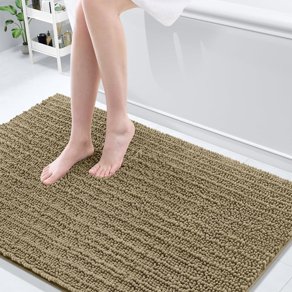 Arotive Luxury Chenille Bathroom Rug Mat, Extra Soft Thick Absorbent Shaggy Bath Rugs, Non-Slip Machine Wash Dry, Plush Bath Mats for Bathroom, Shower and Tub, 59x35, Camel