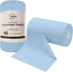 H4N Microfiber Cleaning Cloth Roll, 85 Pack Micro Fiber Wash Cloths for Car, Tear Away Towels, Ultra Absorbent Dish Rags, Non-Abrasive, Reusable and Washable Household Supplies, 11.81" x 11.81", Blue
