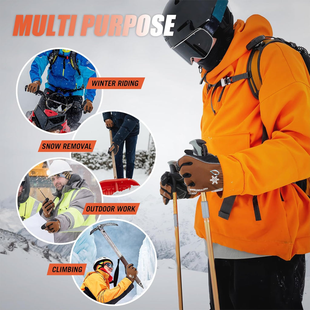 HANDLANDY Winter Insulated Work Gloves, 3M Thinsulate Thermal Water-Resistant Gloves for Men Women Touch Screen, Warm Ski Snowboard Cold Weather Gloves (Brown, 2X-Large)