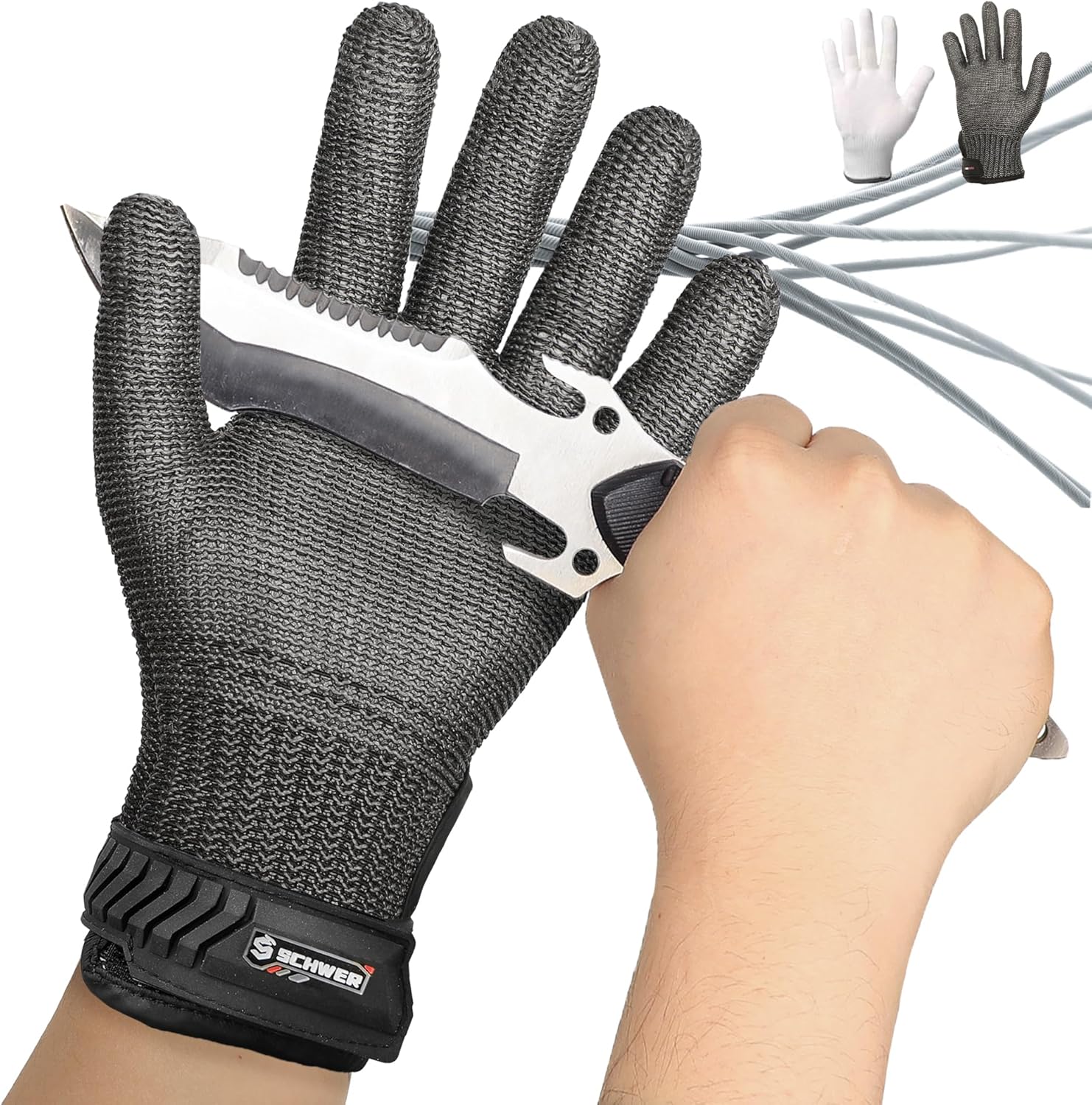 Schwer Ultimate Cut Resistant Gloves Beyond ANSI A9, Reinforced Stainless Steel Glove, Food Grade Mesh Metal Gloves for Butcher Meat Cutting, Oyster Shucking, Mandoline, Non-PFAS, PR1708 (XL, 1 PCS)