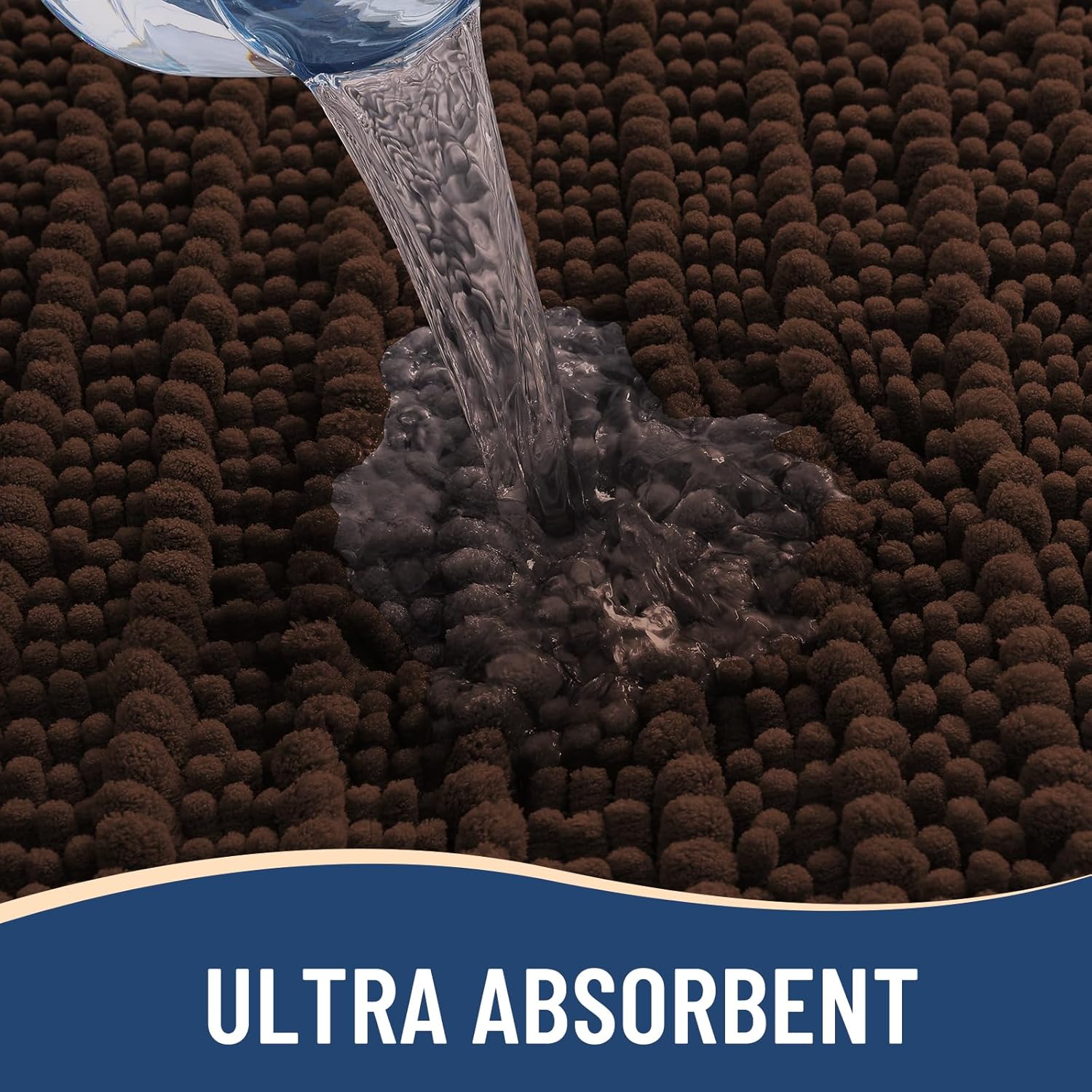 Arotive Luxury Chenille Bathroom Rug Mat, Extra Soft Thick Absorbent Shaggy Bath Rugs, Non-Slip Machine Wash Dry, Plush Bath Mats for Bathroom, Shower and Tub, 47x20, Brown