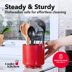 Extra Large Rotating Red Utensil Holder with Sturdy No-Tip Weighted Base, Removable Divider, and Gripped Insert | Rust Proof and Dishwasher Safe Kitchen Utensils Holder by Cooler Kitchen 7*7 Inches