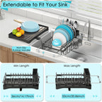 ANTOPY Dish Drying Rack in Sink, Expandable Rustproof Dish Rack for Kitchen Counter, Over The Sink Dish Drainer with Utensil Holder, Cup Rack, Drainboard, Space Saving Dish Dryer Rack for Inside Sink