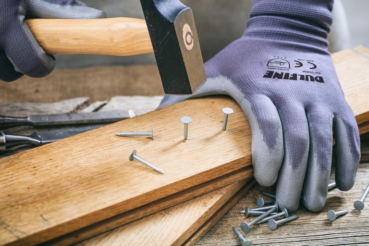 DULFINE Safety Work Gloves PU Coated-12 Pairs,Grey Seamless Knit Glove with Polyurethane Coated Smooth Grip on Palm & Fingers, for Men and Women, Ideal for General Duty Work (Medium)