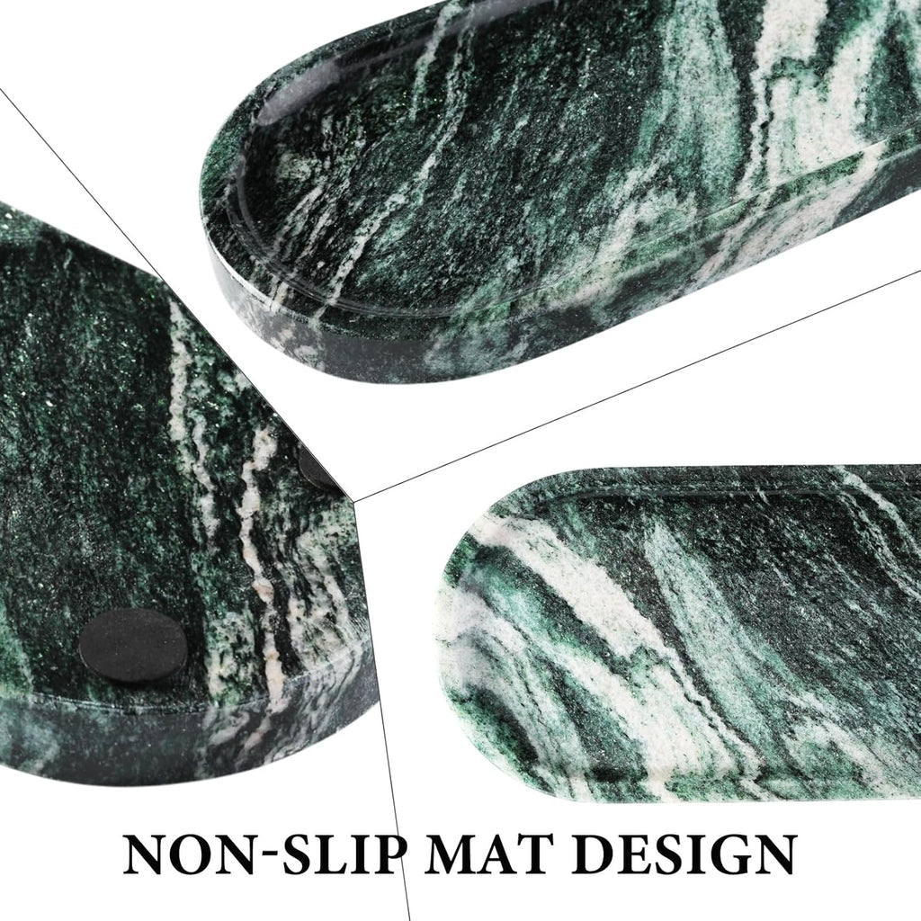 Koville Green Marble Tray for Bathroom Countertop, 10"x5" Natural Marble Vanity Tray Perfume Trays for Dresser, Stone Jewelry Dish Candle Holder for Home Decor, Stone Catchall Trays