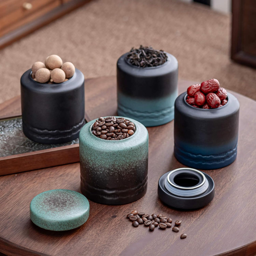 Tea Canister for Loose Tea with Airtight Lid, Kitchen Storage Containers, Ceramic Food Storage Jar, Ceramic Coffee Canister (Dark Blue)