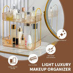 YCIA&DONE Bathroom Organizer Countertop, Makeup Storage, Skincare Cosmetic Tray Shelf, Perfume Holder Rack for Vanity Counter, Large Capacity, Easy to Install, Clean, 2 Tiers, Amber Gold
