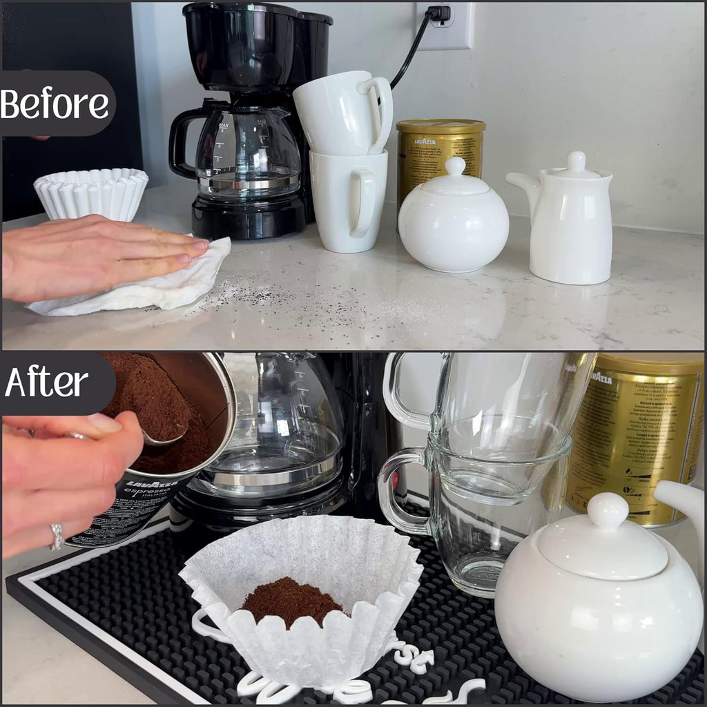 Ok But First Coffee Sign Rubber Bar Mat for Countertop, 18x12 Coffee Bar Mat, Coffee Bar Sign Counter Mat, Coffee Station Mat, Cocktail Rubber Mat