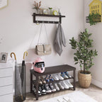 SMIBUY Coat Hooks with Shelf Wall-Mounted, 29.2 Inch Entryway Coat Rack for Wall, Bamboo Hanging Shelf with 5 Double Metal Hooks for Bathroom, Bedroom, Kitchen, Living Room, Mudroom (Dark Brown)