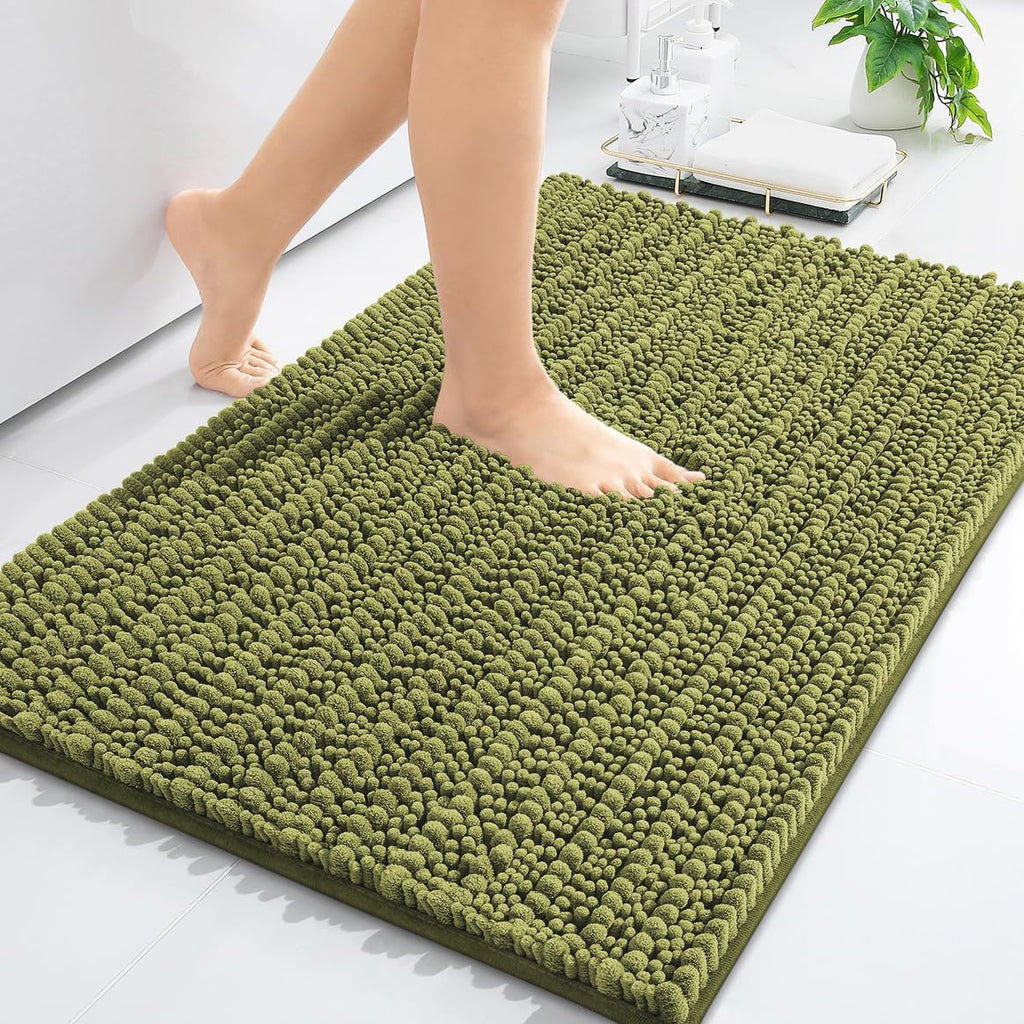 Arotive Luxury Chenille Bathroom Rug Mat, Extra Soft Thick Absorbent Shaggy Bath Rugs, Non-Slip Machine Wash Dry, Plush Bath Mats for Bathroom, Shower and Tub, 30x20, Willow Green