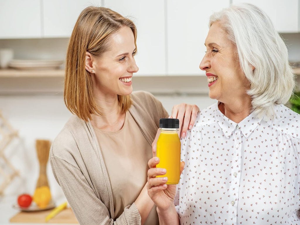 5 Pcs 8 oz Plastic Juice Bottle Reusable Transparent Bulk Beverage Containers with Black Lids for Juice, Drinking Milkshake Tea, Milk, Juicing Smoothie Water and Other Beverages, Fridge Storage