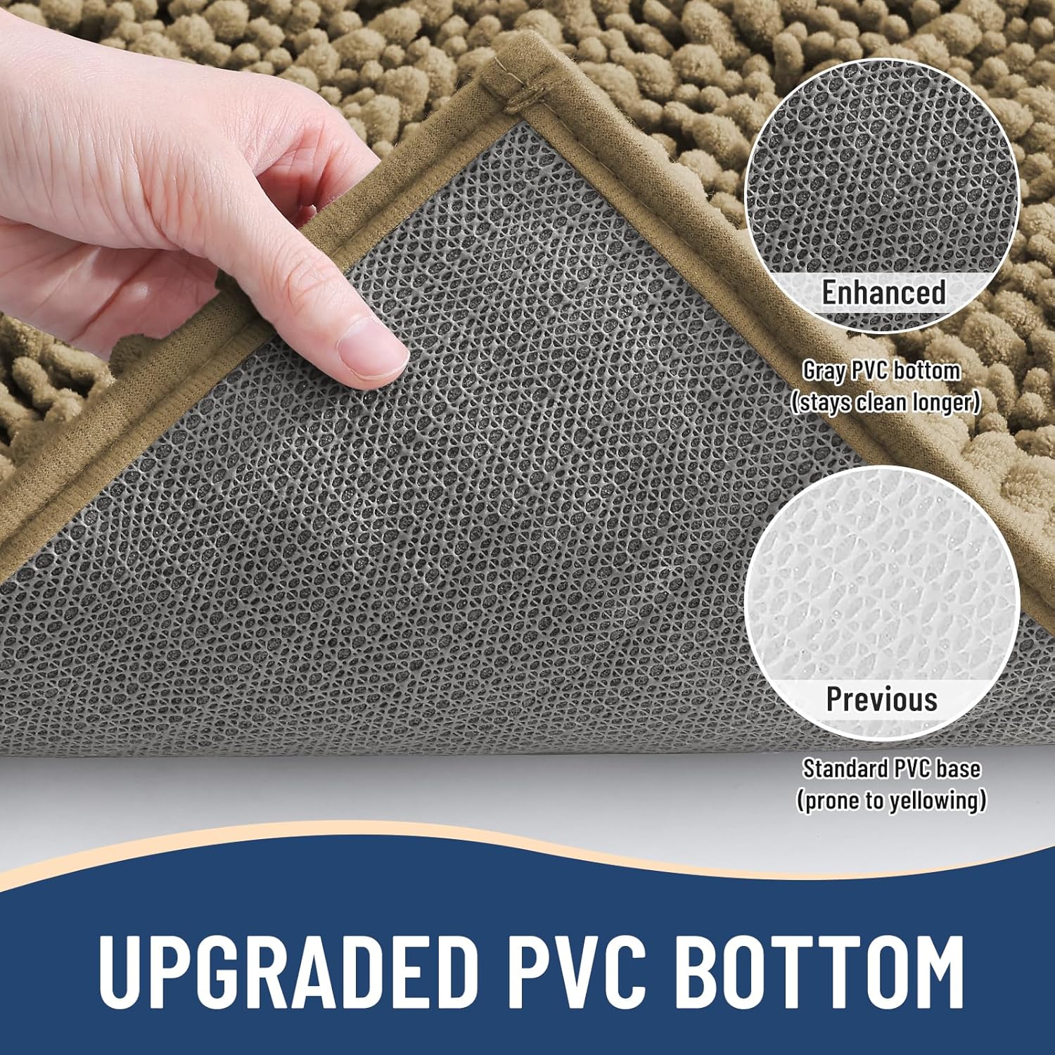 Arotive Luxury Chenille Bathroom Rug Mat, Extra Soft Thick Absorbent Shaggy Bath Rugs, Non-Slip Machine Wash Dry, Plush Bath Mats for Bathroom, Shower and Tub, 47x24, Camel