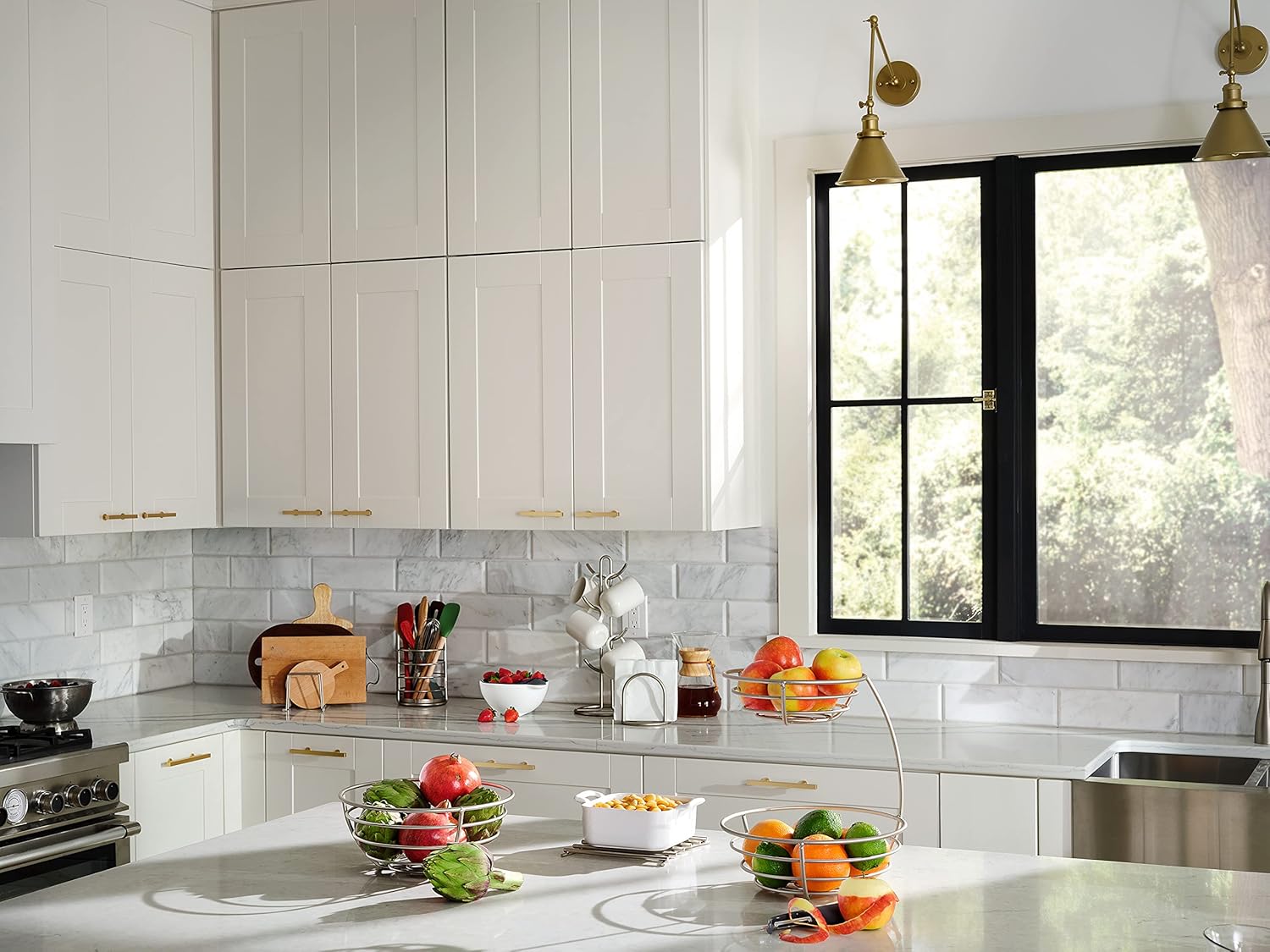 Spectrum Diversified Euro 6 Holder Countertop Mug Tree, Mugs & Tea Cup Storage Rack, Coffee Counter Bar Accessory & Kitchen Organizer, Large, Satin Nickel