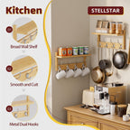 Coat Rack with Shelf, 2 Pack Bamboo Wall-Mounted Coat Hanger with 8 Hooks for Entryway, Hallway, Kitchen, Bathroom, Living Room, Utility Room (Natural)