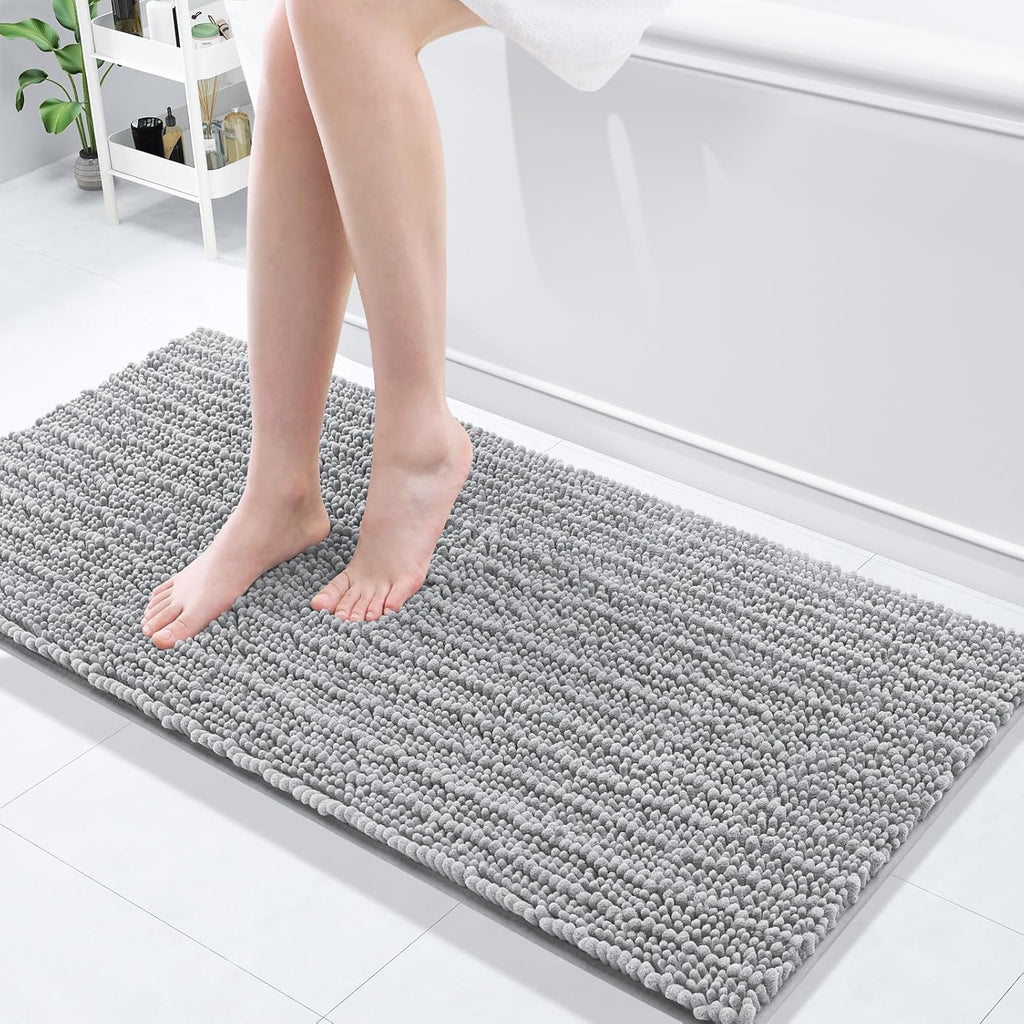 Arotive Luxury Chenille Bathroom Rug Mat, Extra Soft Thick Absorbent Shaggy Bath Rugs, Non-Slip Machine Wash Dry, Plush Bath Mats for Bathroom, Shower and Tub, 47x17, Light Grey