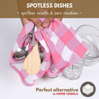 Native Fab Pink Checked Kitchen Towels 16"x26" - 6 Pack Buffalo Plaid Cotton Dish Towels - Absorbent Dishcloth Set, Soft Reusable Towel with Hanging Loop - Pink White