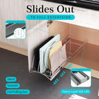 Pull Out Cookie Sheet Organizer for Cabinet, Pan and Pot, Cutting Board, Bakeware, Tray Organizer Rack, Sliding Rack- Heavy Duty, Adjustable Divider Width, 10" W x 22" D x 11" H, Chrome