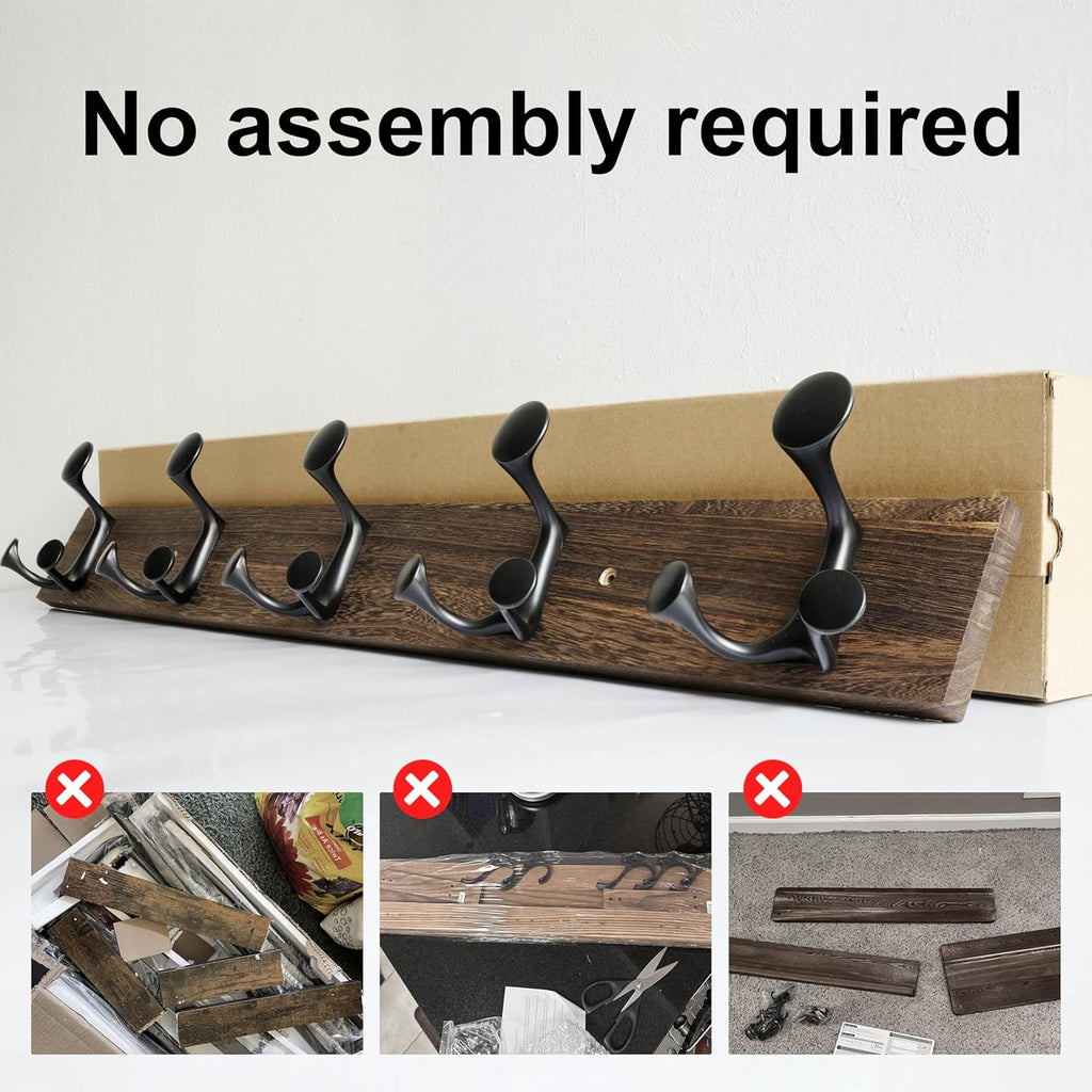 SKOLOO 30-Inch Wood Burnt Coat Rack Wall Mount with 5 Triple Hooks - Ideal for Family Entrances, Classrooms, and Pet Supplies Storage - Perfect Coat Hooks for Wall
