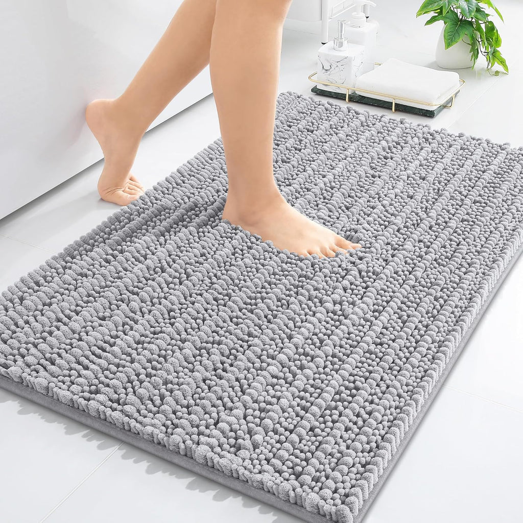 Arotive Luxury Chenille Bathroom Rug Mat, Extra Soft Thick Absorbent Shaggy Bath Rugs, Non-Slip Machine Wash Dry, Plush Bath Mats for Bathroom, Shower and Tub, 36x24, Light Grey