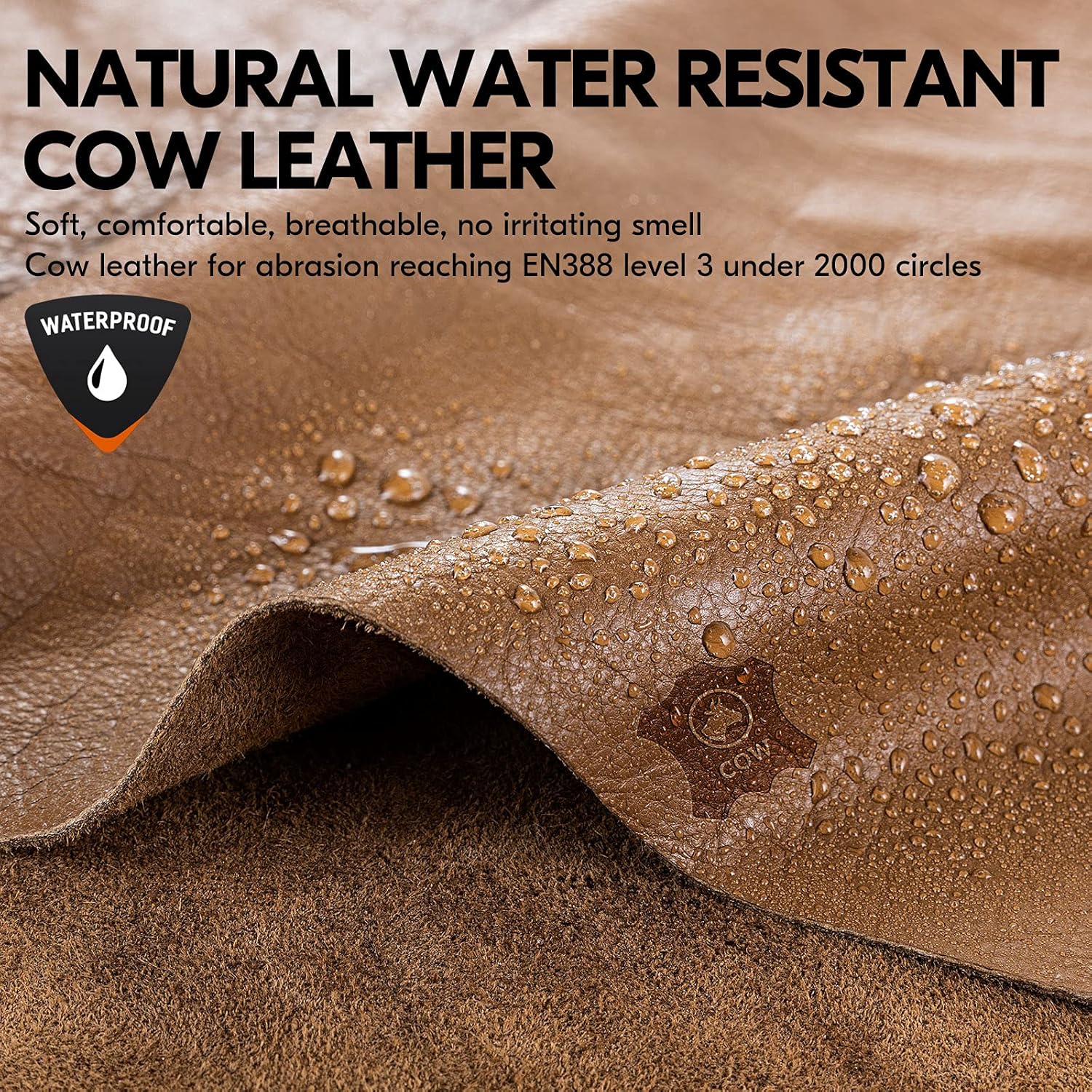 Vgo... 1-Pair Unlined Safety Cow Grain Leather Work Gloves Men, Rigger Gloves, Builder Gloves, Water Resistant, Palm Patched (Size S, Brown, CA9597WP)